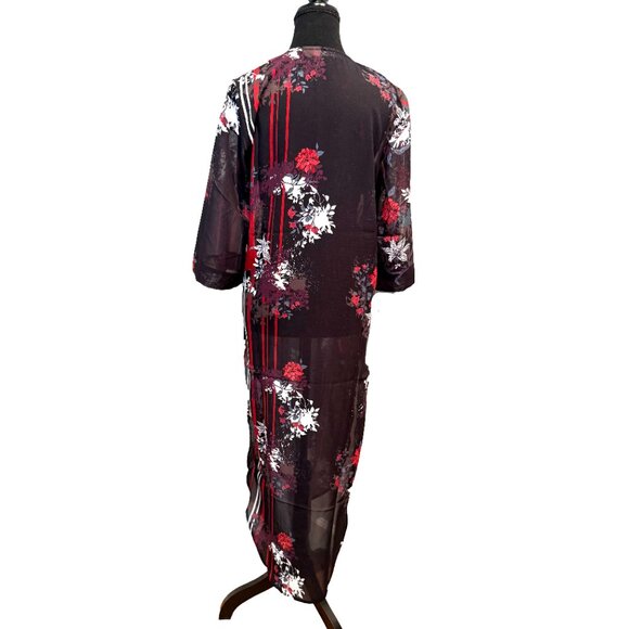 NWOT Colleen Lopez Floral Striped Robe Kimono Open Front Long Size XS - Picture 2 of 6